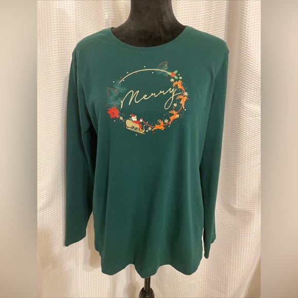 Croft & Barrow Green The Classic Tee Christmas Graphic Tee Size Large - Picture 1 of 6